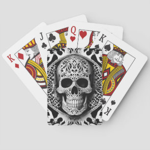 Spooky Black & White Smiling Lace Skull Playing Cards