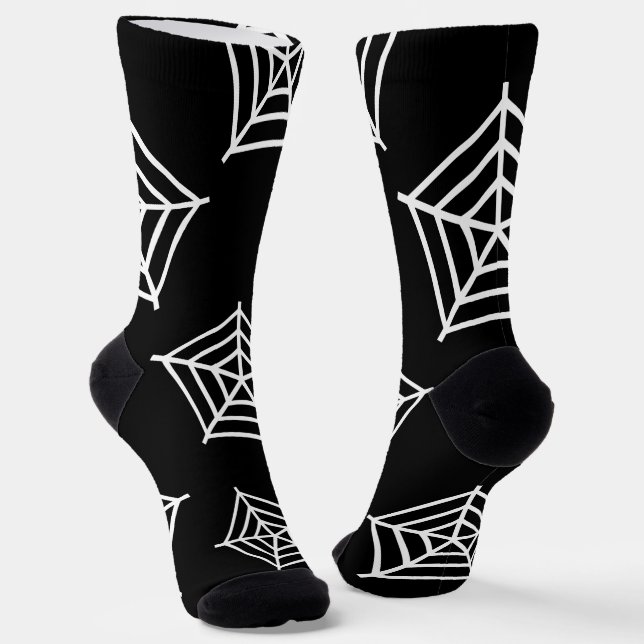 Spooky black white spider webs pattern Halloween Socks (Angled)