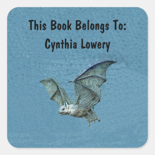 Spooky Blue Bat Wings Spread in Flight White Face Square Sticker
