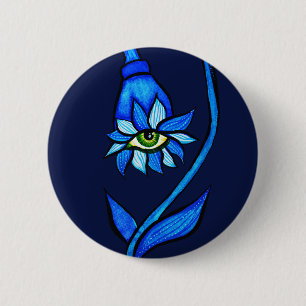 Spooky Blue Eye Flower Monster - Creepy Horror Art 6 Cm Round Badge
