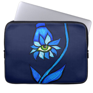 Spooky Blue Eye Flower Monster - Creepy Horror Art Laptop Sleeve