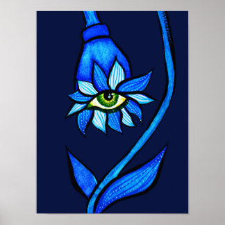 Spooky Blue Eye Flower Monster - Creepy Horror Art Poster
