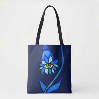 Spooky Blue Eye Flower Monster - Creepy Horror Art Tote Bag