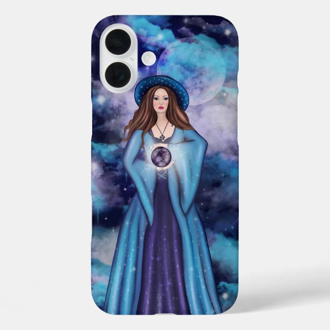 SPOOKY BLUE & PURPLE HALLOWEEN WITCH & FULL MOON Case-Mate iPhone CASE (Back)