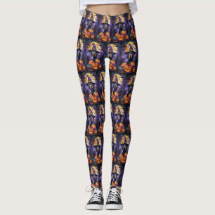 Spooky Bluetick Coonhound Halloween Witch Pumpkin Leggings