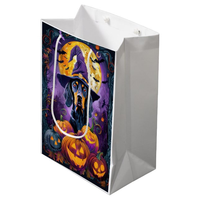 Spooky Bluetick Coonhound Halloween Witch Pumpkin Medium Gift Bag (Front Angled)