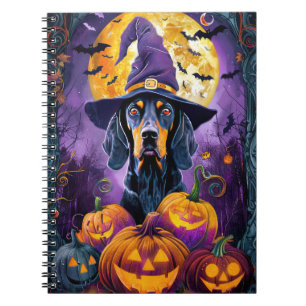 Spooky Bluetick Coonhound Halloween Witch Pumpkin Notebook