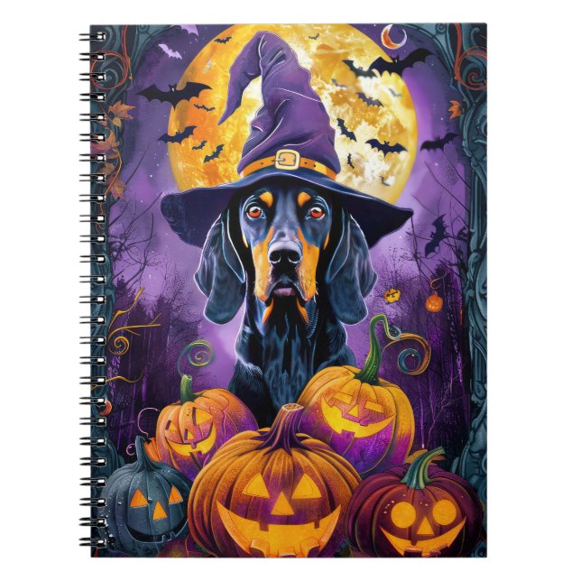 Spooky Bluetick Coonhound Halloween Witch Pumpkin Notebook (Front)