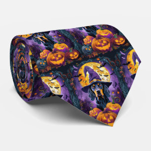 Spooky Bluetick Coonhound Halloween Witch Pumpkin Tie