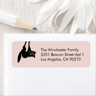 Spooky blush pink black cat Halloween address