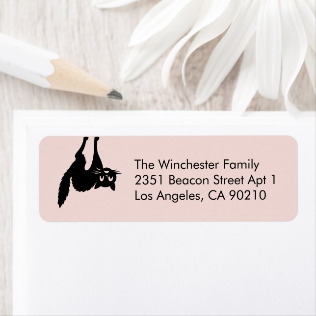 Spooky blush pink black cat Halloween address (Insitu)