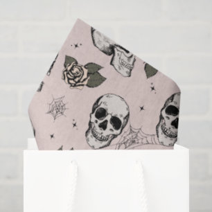 Spooky Blush Pink Floral Small Skull Halloween Tissue Paper