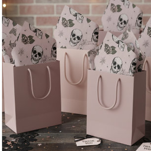 Spooky Blush Pink Floral Small Skull Halloween Tissue Paper