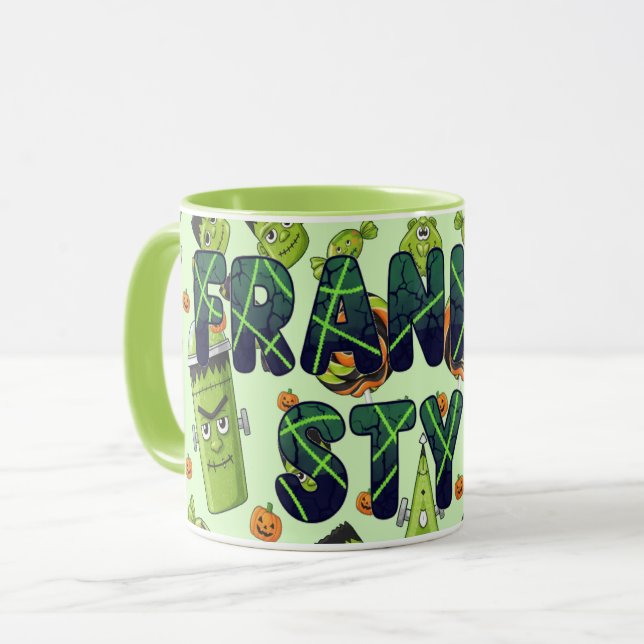  Spooky Bold Frankenstein Halloween Aesthetic Mug (Front Left)