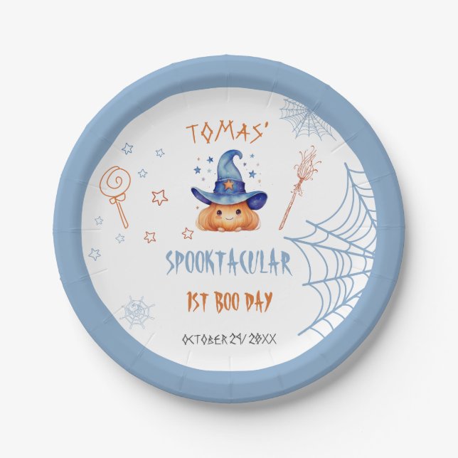 Spooky Boo Day Halloween Boy birthday Plate (Front)