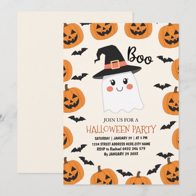 Spooky Boo Ghost Kids Halloween Party Invitation   (Front/Back)