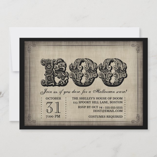 Spooky BOO Gothic Halloween Party Invitation (Front)