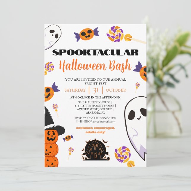 spooky Boo Haunted house Halloween bash party Invitation (Standing Front)