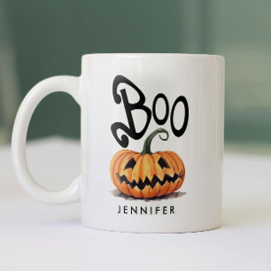 Spooky Boo Orange Black Halloween Pumpkin Name Two-Tone Coffee Mug