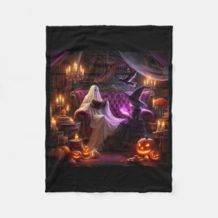 Spooky Bookish Haunted Halloween Vintage Bookstore Fleece Blanket