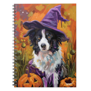 Spooky Border Collie Halloween Witch And Pumpkin Notebook