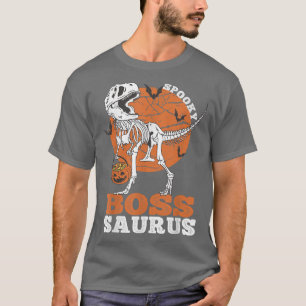 Spooky Boss Saurus Dinosaur Skeleton T rex Pumpkin T-Shirt