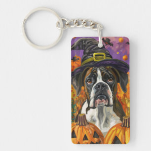 Spooky Boxer Halloween Witch And Pumpkin Key Ring
