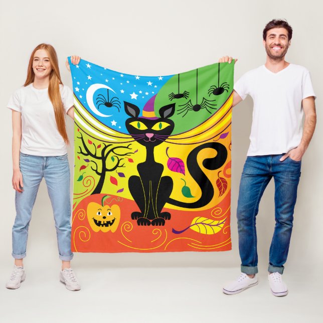 Spooky Breeze Cat Fleece Blanket (In Situ)