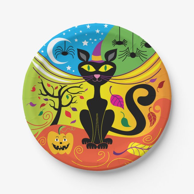 Spooky Breeze Cat Paper Plate (Front)