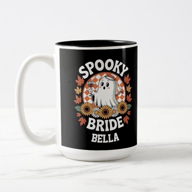 Spooky Bride Ghost Halloween Personalised Two-Tone Coffee Mug (Left)