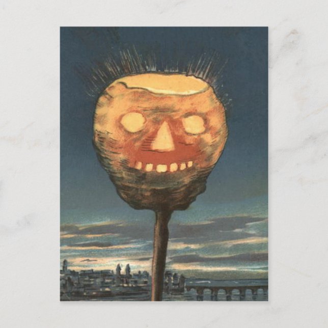 Spooky Bright Jack O Lantern Pumpkin Postcard (Front)