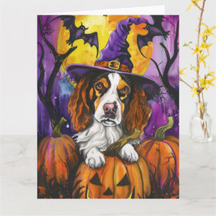 Spooky Brittany Spaniel Halloween Witch Pumpkin  Card
