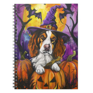 Spooky Brittany Spaniel Halloween Witch Pumpkin Notebook