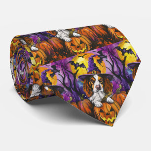 Spooky Brittany Spaniel Halloween Witch Pumpkin  Tie