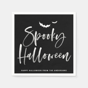 Spooky Brush Lettering Black Halloween Party Napkin