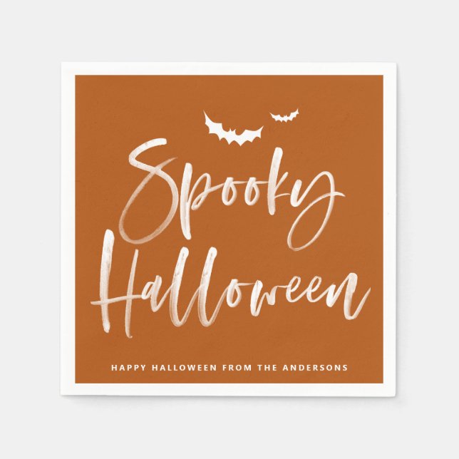 Spooky Brush Lettering Orange Halloween Napkin (Front)