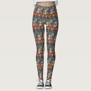 Spooky Bull Terrier Halloween Witch And Pumpkin Leggings