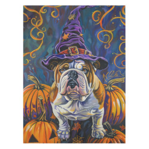 Spooky Bulldog Halloween Witch And Pumpkin Tablecloth