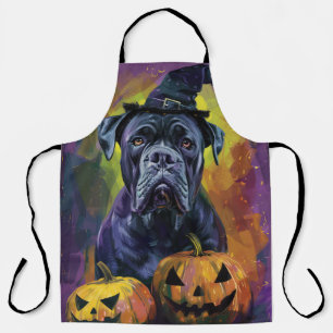Spooky Bullmastiff Dog Halloween Witch And Pumpkin Apron