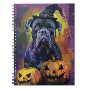 Spooky Bullmastiff Dog Halloween Witch And Pumpkin Notebook