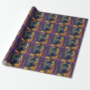 Spooky Bullmastiff Dog Halloween Witch And Pumpkin Wrapping Paper
