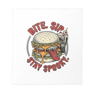 Spooky Burger Shirt Vintage Engraving Halloween Gr Notepad