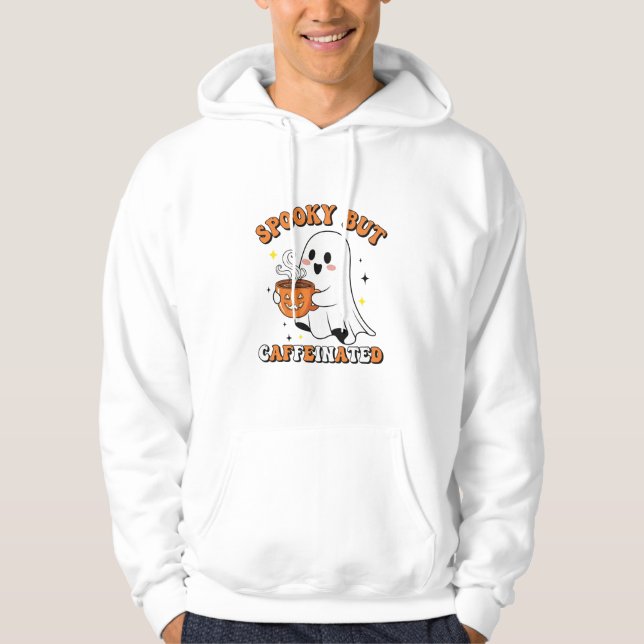 Spooky But Caffeinated Cute Ghost Design Hoodies (Front)