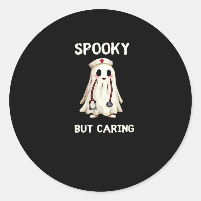 SPOOKY BUT CARING Essential T-Shirt Classic Round Sticker (Front)