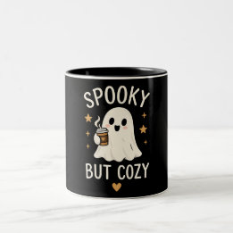 Spooky But Cosy Cute Ghost Halloween Autumn Design Two-Tone Coffee Mug