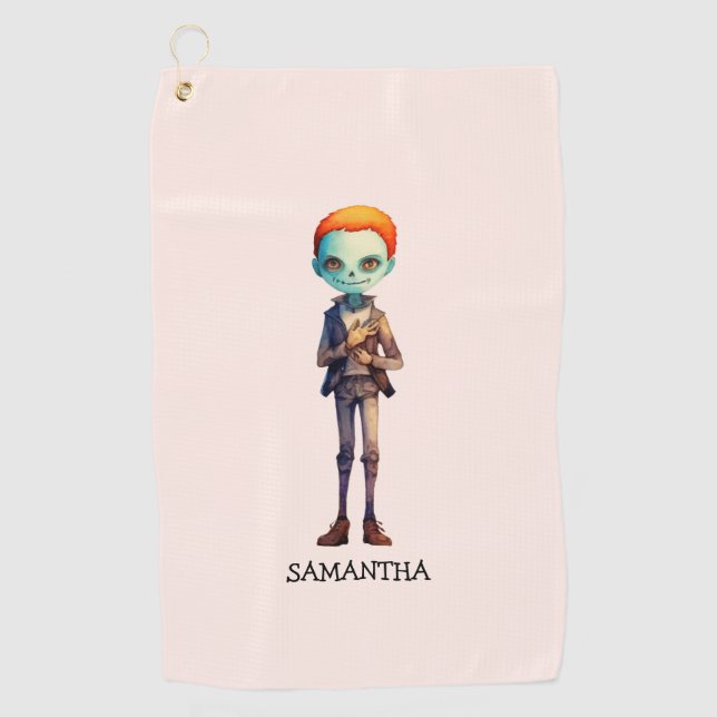 Spooky But Cute Zombie Kid – Adorable Macabre (2) Golf Towel (Front)