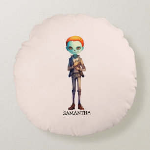 Spooky But Cute Zombie Kid – Adorable Macabre (2) Round Cushion