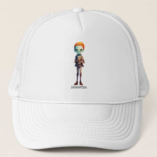 Spooky But Cute Zombie Kid – Adorable Macabre (2) Trucker Hat (Front)