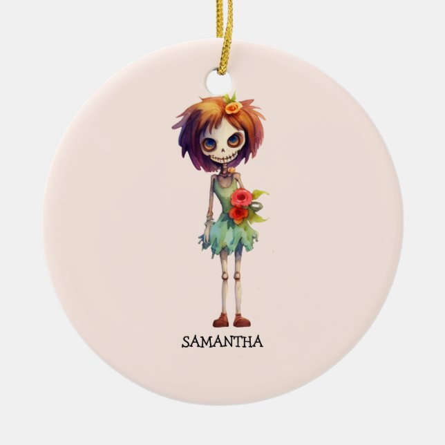 Spooky But Cute Zombie Kid – Adorable Macabre Ceramic Tree Decoration (Front)