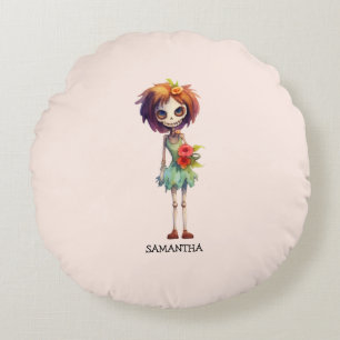 Spooky But Cute Zombie Kid – Adorable Macabre Round Cushion